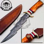 BEAUTIFUL FANCY CUSTOM HANDMADE BOLT KNIFE,HANDLE MATERIAL BRASE GAUIRD ORANGE BONE RED AND WIGHT SHEET