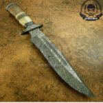 FANCY CUSTOM HANDMADE BOWIE KNIFE, HANDLE MATERIAL DAMASCUS GUARD,BROUN BOON AND WOOD