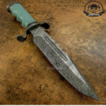 FANCY CUSTOM HANDMADE BOWIE KNIFE,HANDLE MATERIAL BEAUTIFUL DAMASCUS GAUIRD AND GREY REZIN