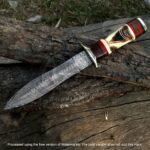 PREMIUM CUSTOM DAMASCUS STEEL BOWIE KNIFE | HAND-FORGED MASTERPIECE WITH FULL TANG CONSTRUCTION | RAZOR-SHARP EDGE, RESIN HANDLE & LUXURY LEATHER SHEATH”